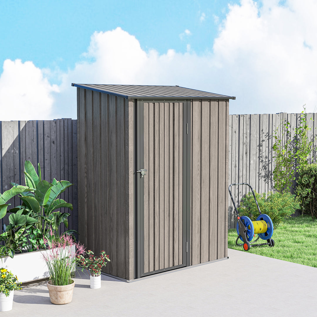 5ft x 3ft Metal Garden Storage Shed, Outdoor Tool Shed with Sloped Roof, Lockable Door for Tools, Equipment, Light Grey
