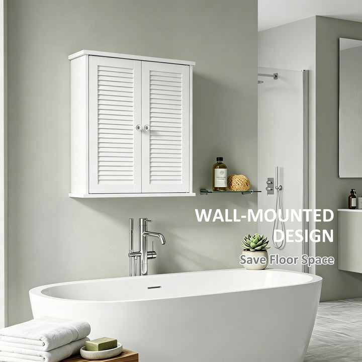 Bathroom Cabinet, Bathroom Wall Cabinet with Louvered Doors and Adjust