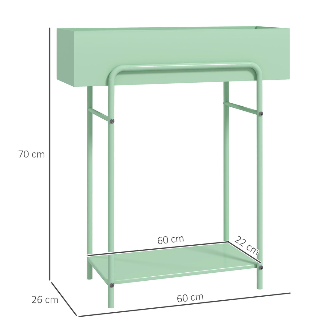 2 Tier Plant Stand, Metal Plant Rack Shelf with Drain Holes, Floor-standing Flower Pot Stand for Indoor Outdoor Garden Patio Balcony Living Room, Green