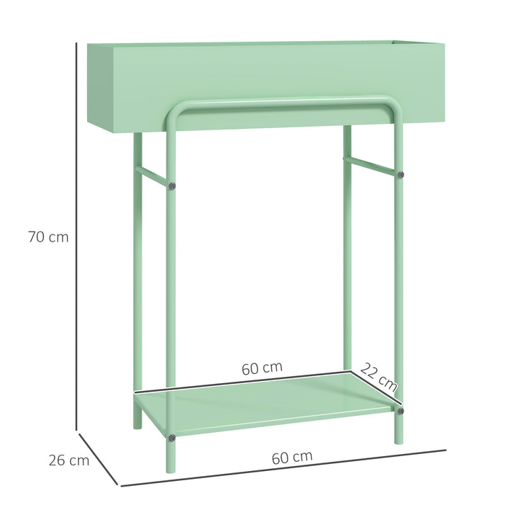 2 Tier Plant Stand, Metal Plant Rack Shelf with Drain Holes, Floor-standing Flower Pot Stand for Indoor Outdoor Garden Patio Balcony Living Room, Green