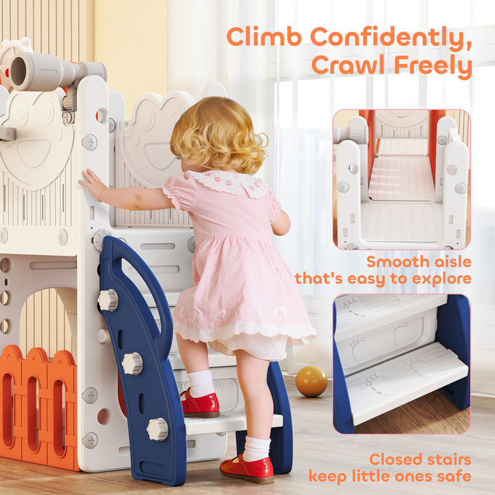 7 in 1 Toddler Slide Set with Basketball Hoop, Climbing Frame, Telesco