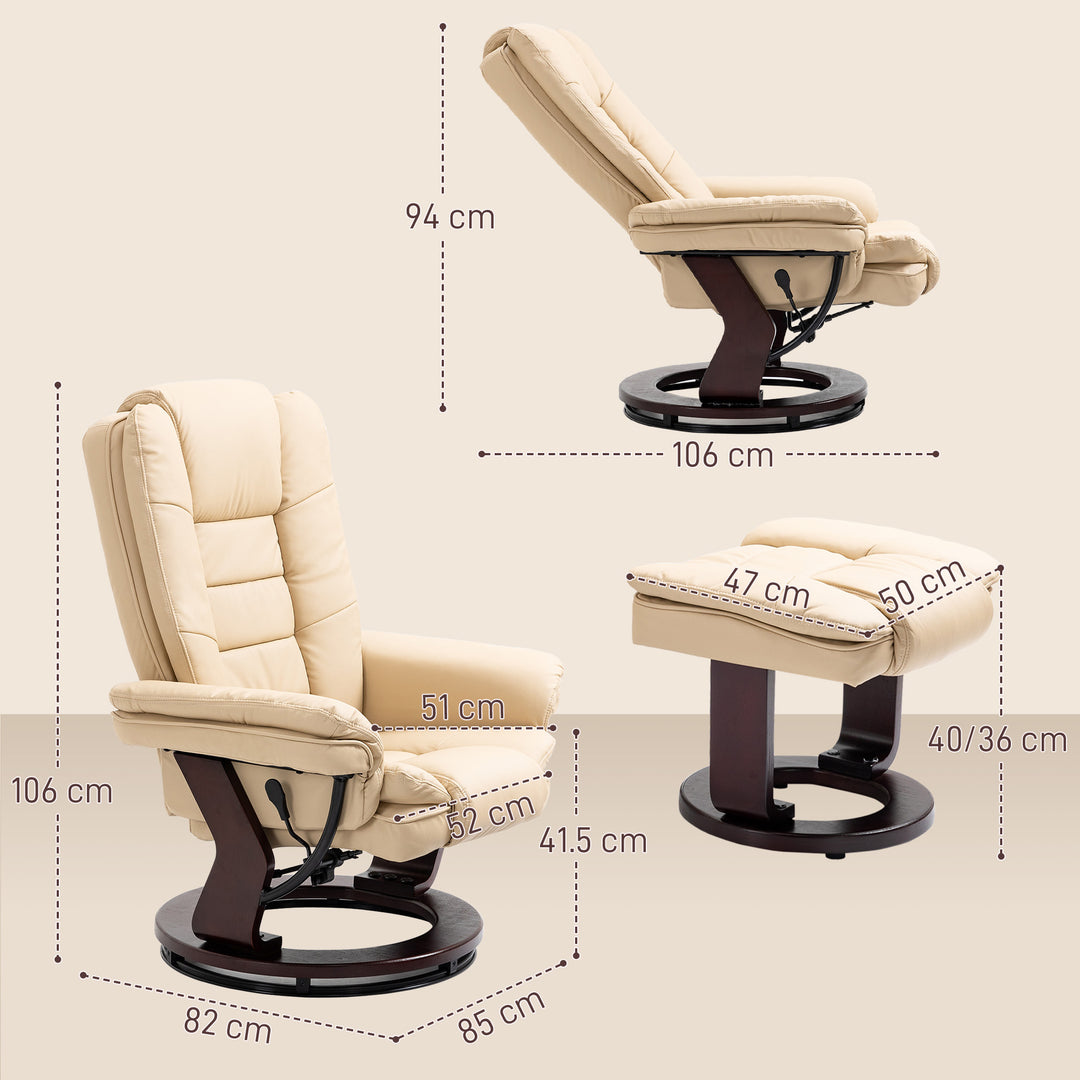 Faux Leather 135° Reclining Chair and Footstool - Beige