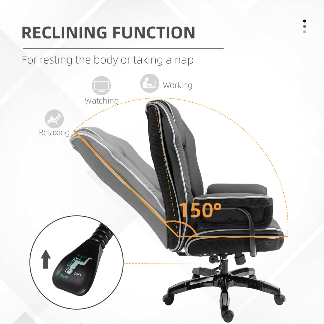 Faux Leather Executive Office Chair, with Contrast Piping - Black/White