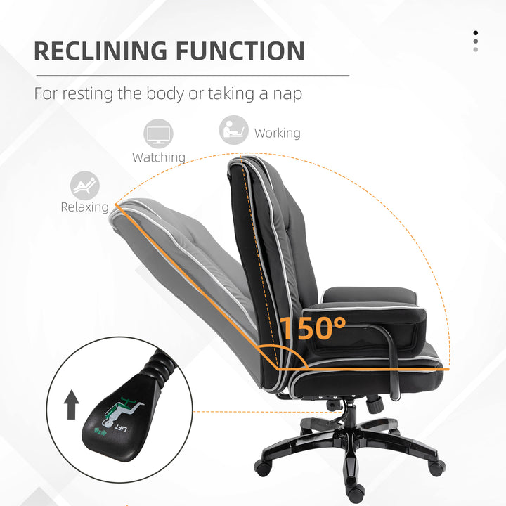 Faux Leather Executive Office Chair, with Contrast Piping - Black/White
