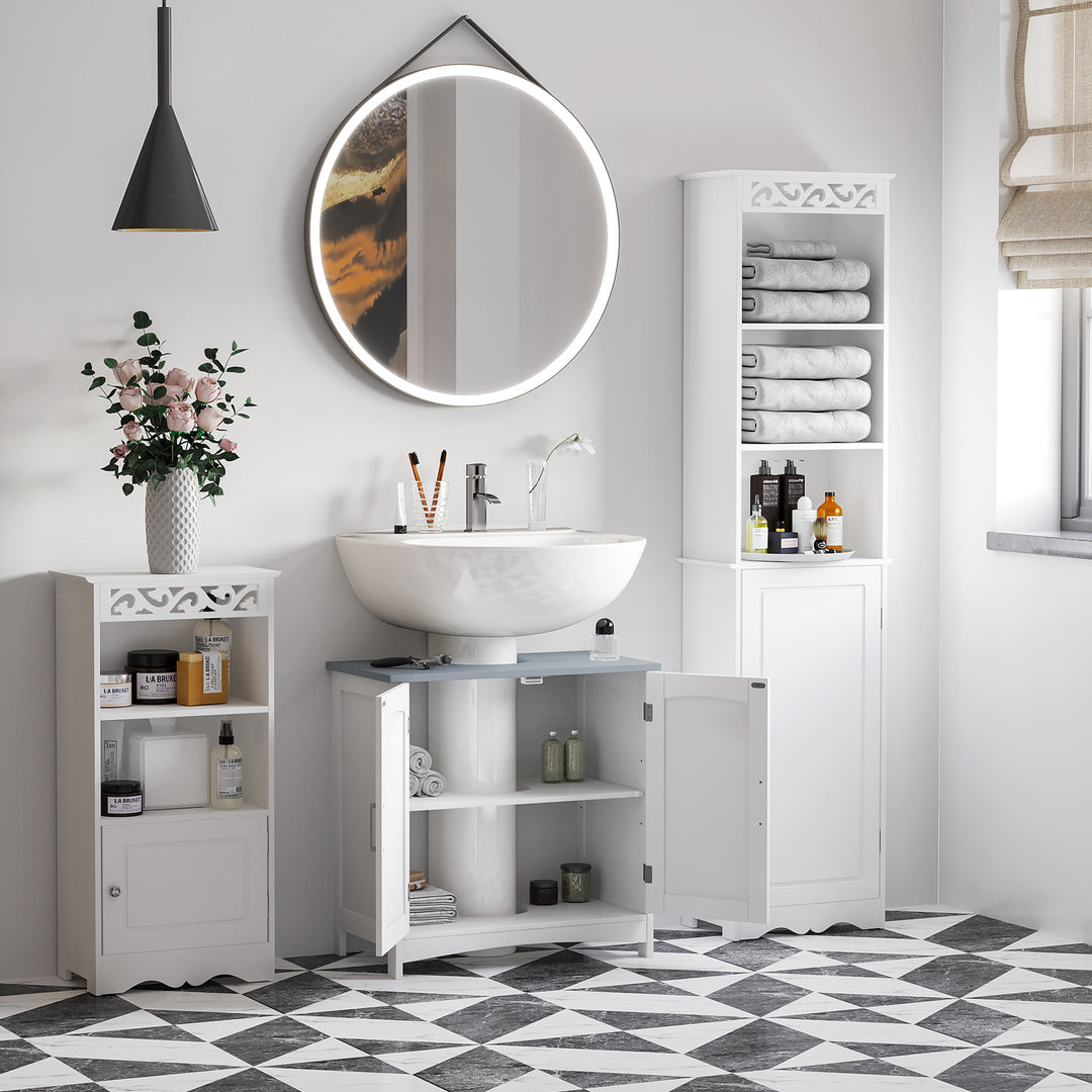 Pedestal Under Sink Cabinet with Double Doors, Modern Bathroom Vanity Unit, Storage Cupboard with Adjustable Shelves, White