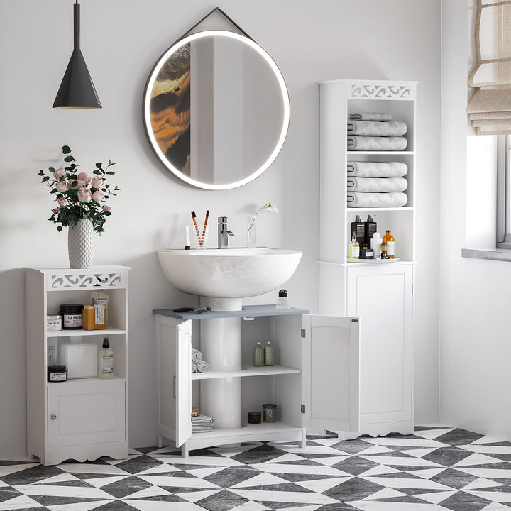 Pedestal Under Sink Cabinet with Double Doors, Modern Bathroom Vanity Unit, Storage Cupboard with Adjustable Shelves, White