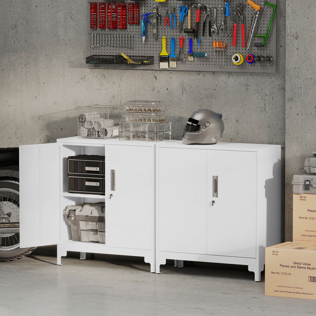 Lockable Metal Filing Cabinet, 2-Tier Storage Cupboard with Double Doo