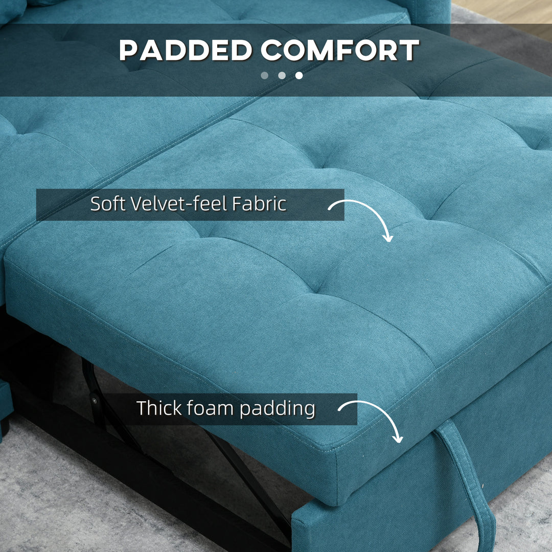 Loveseat Sofa Bed, Convertible Bed Settee with 2 Cushions, Side Pockets for Living Room, Blue