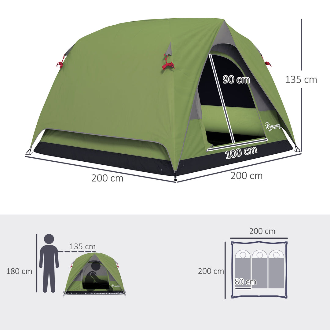 3-4 Person Camping Tent, Easy Set Up Waterproof Dome Tent with Sewn-in Groundsheet, Mesh Windows, Pocket and Hook for Camping, Hiking, Backpacking, Olive Green and Grey