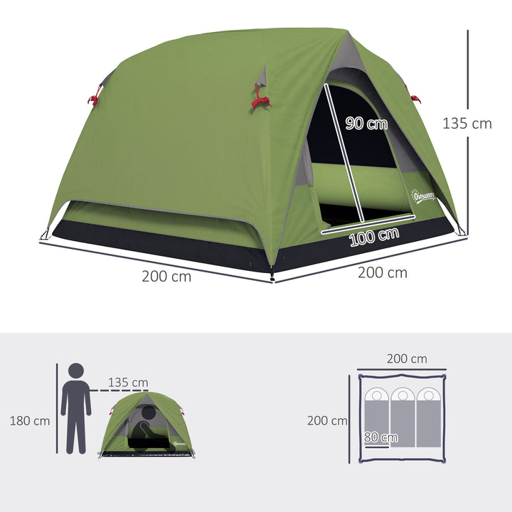 3-4 Person Camping Tent, Easy Set Up Waterproof Dome Tent with Sewn-in Groundsheet, Mesh Windows, Pocket and Hook for Camping, Hiking, Backpacking, Olive Green and Grey