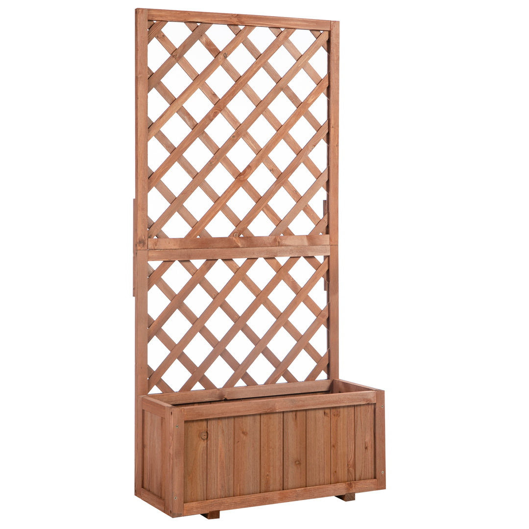 72.5 x 31.5 x 149.5 cm 45L Garden Wooden Pine Trough Planter with Topped Trellis Climbing Plants Flower Raised Bed, Orange