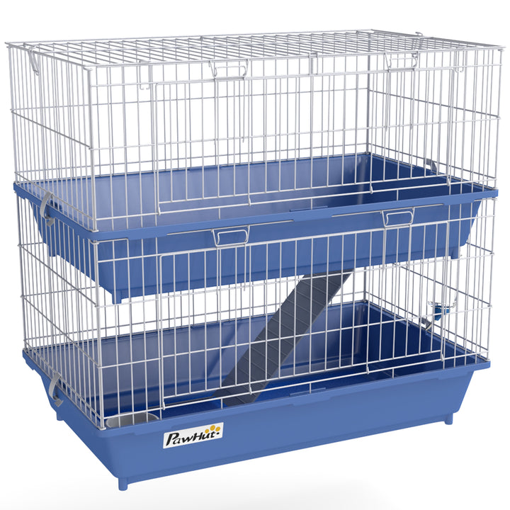 MCL Double Tier Small Animal Cage Rabbit Chinchillas Cage w/ Ramp Food Dish Water Bottle Deep Trays Pet Home 72 x 44 x 67 cm