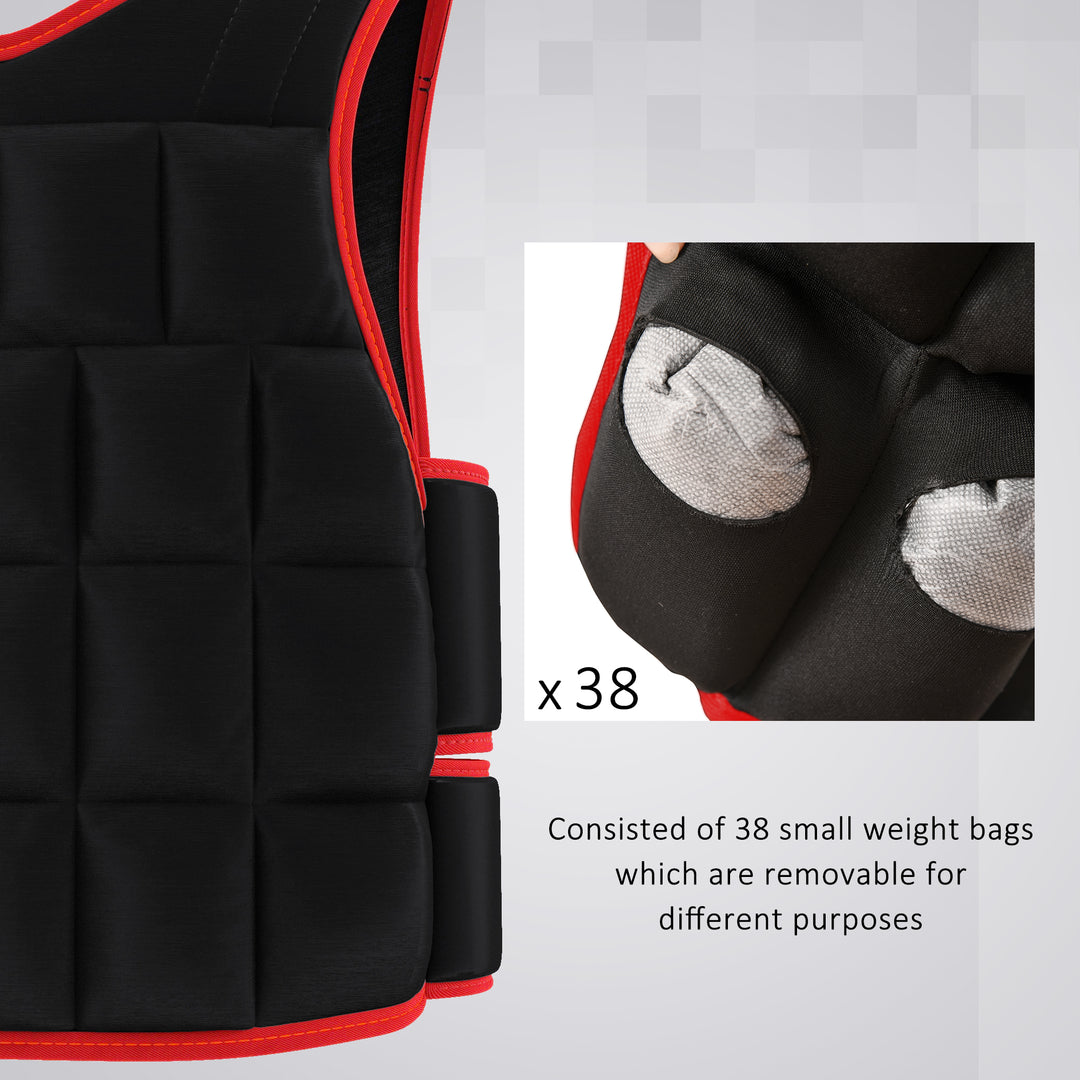 MCL 20kg Weighted Vest, Adjustable Running Weight Vest with 38 Weight Bags for Men or Women Cardio Exercise, Black and Red