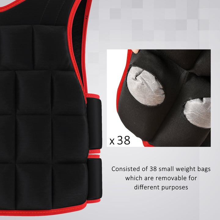 MCL 20kg Weighted Vest, Adjustable Running Weight Vest with 38 Weight Bags for Men or Women Cardio Exercise, Black and Red