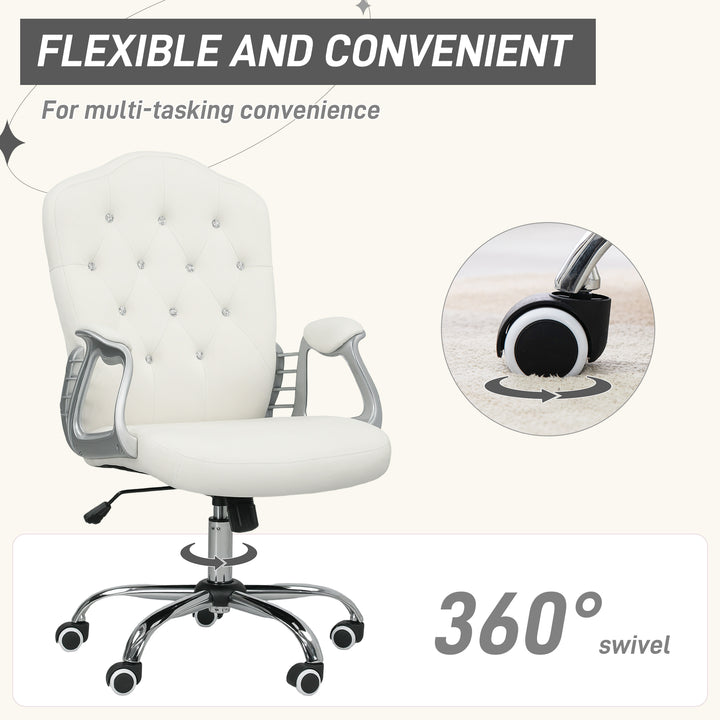 Velvet-Feel Work Chair, with Diamante Back - Cream