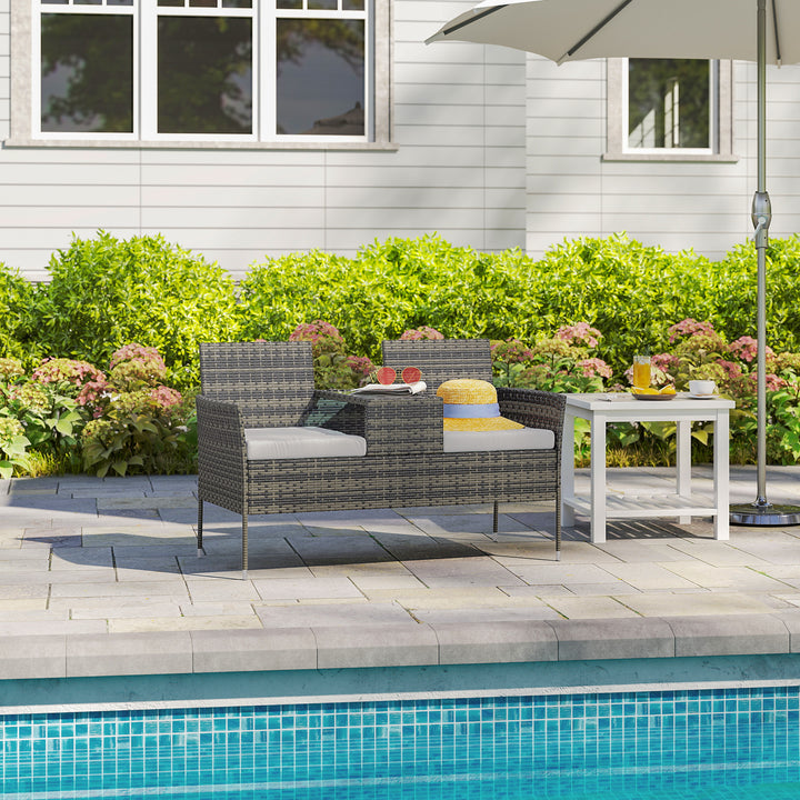 Two-Seat Rattan Chair, with Middle Table - Charcoal Grey
