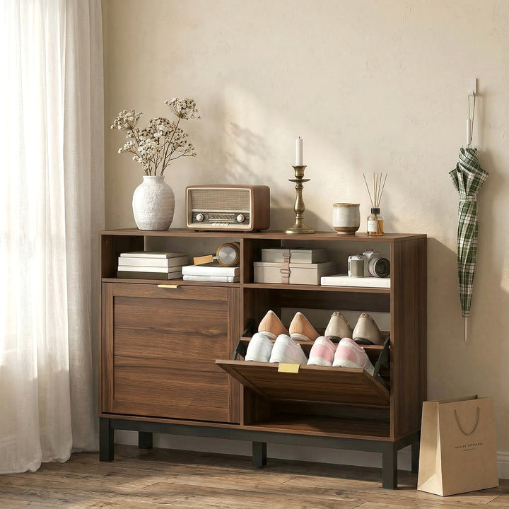 Shoe Cabinet with 2 Flip Drawers, Narrow Shoe Storage Top for Entryway