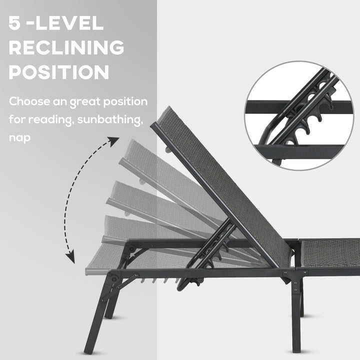 Foldable Rattan Sun Lounger with 5-Level Adjust Backrest, Recliner Chair, Grey