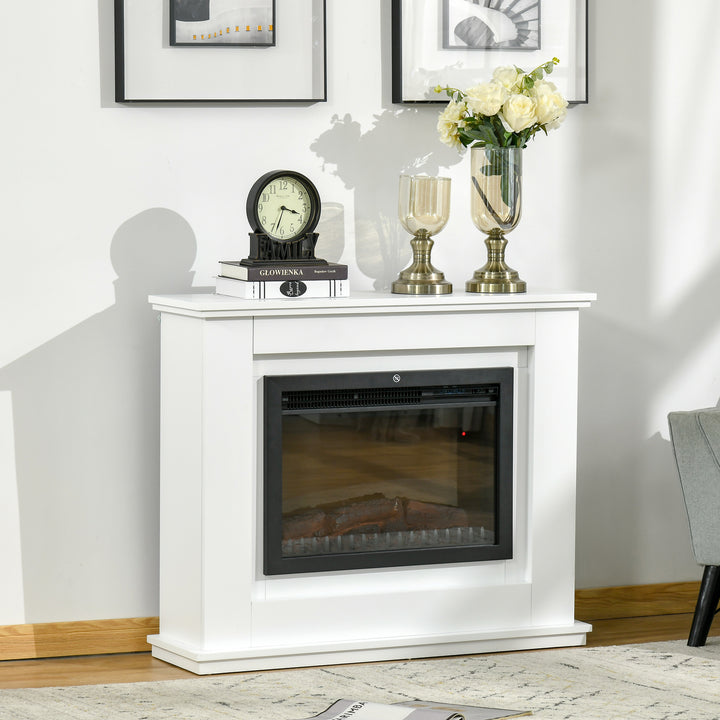 Electric Fireplace Suite with Remote Control, 1kW/2kW Freestanding Fireplace Heater with LED Flame Effect, Overheat Protection, 7-day Programmable Timer
