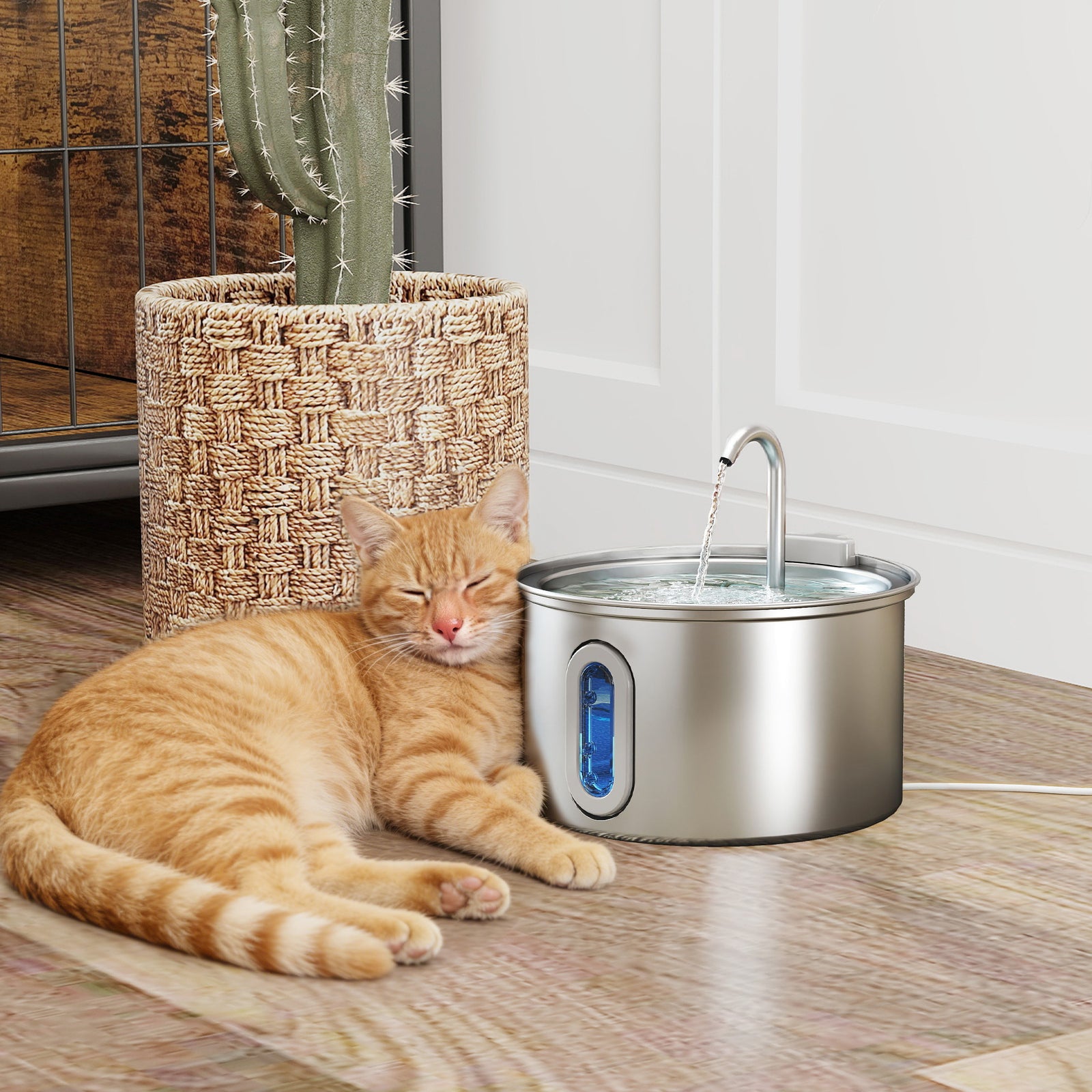 2.5L Stainless Steel Cat Water Fountain for Drinking with Ultra-Silent