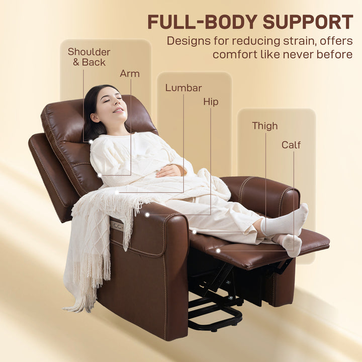 Power Lift Recliner Chair for Elderly, Overstuffed Faux Leather Riser and Reclining Chair with USB A+C Ports, Remote Control, Recliner Armchair for Living Room, Brown