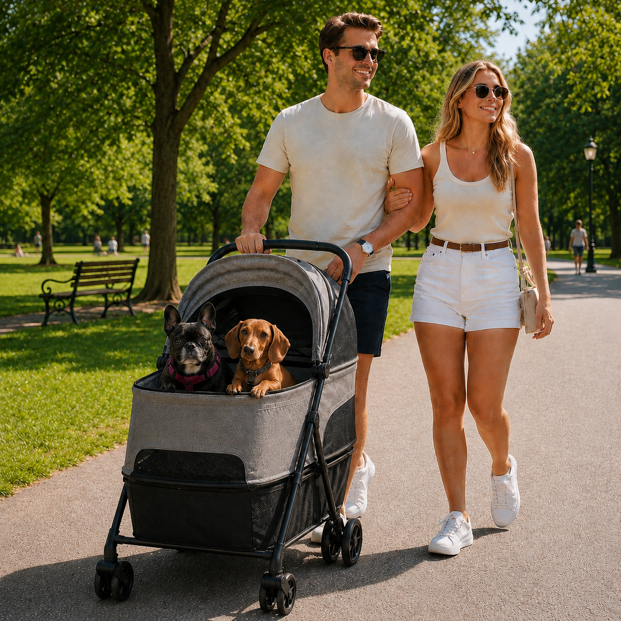 Pet Stroller, Foldable Dog Cat Stroller with Detachable Carrier, Wheel