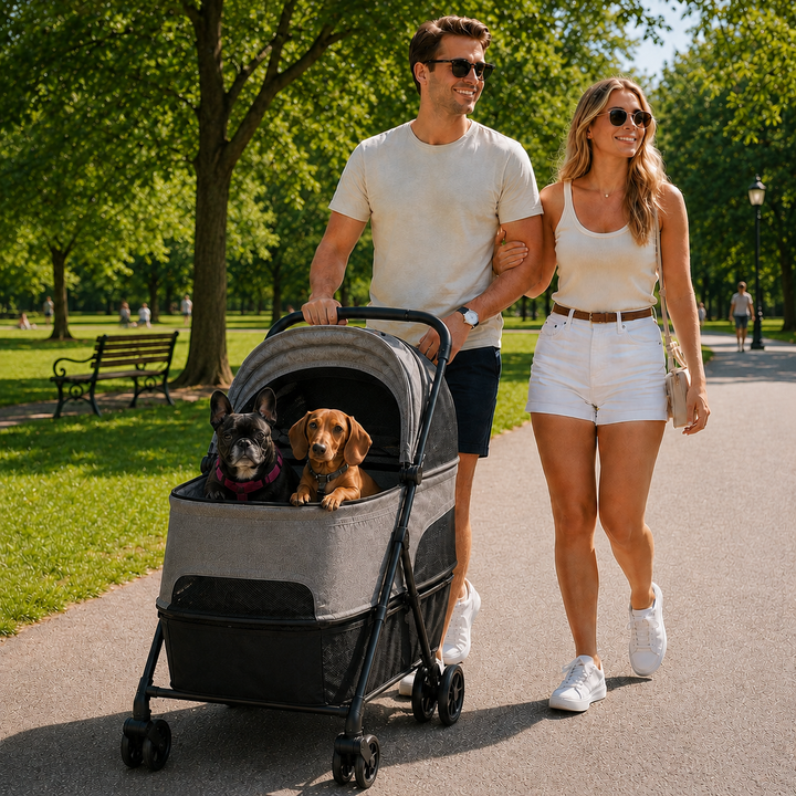 Pet Stroller, Foldable Dog Cat Stroller with Detachable Carrier, Wheel