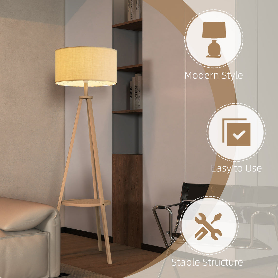 Bedside Light, Tripod Floor Lamp with Storage Shelf and Linen Shade fo