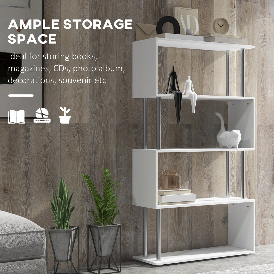 MCL S Shape Bookcase, 5 Tiers Bookshelf, Modern Freestanding Storage Shelf for Home Office, Study, Living Room, 80 x 30 x 145cm, White