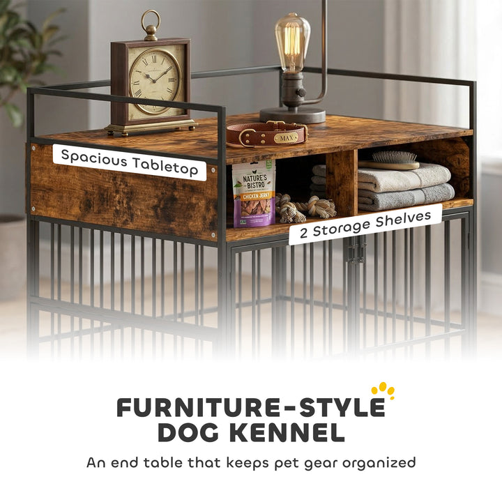 Dog Crate Furniture, Dog Cage with Rotatable Feeding Station and Stora