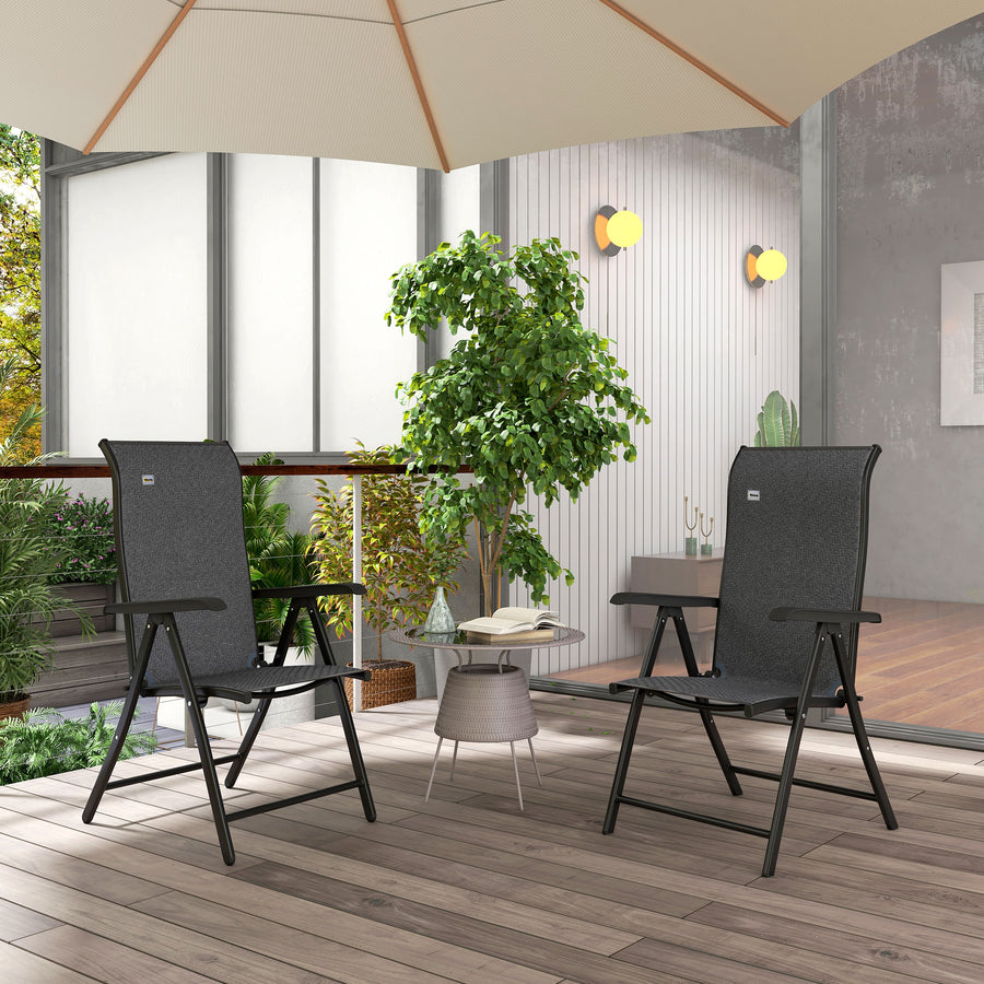 Set of Two Folding Garden Chairs, with Seven-Position Adjustable Backs - Grey