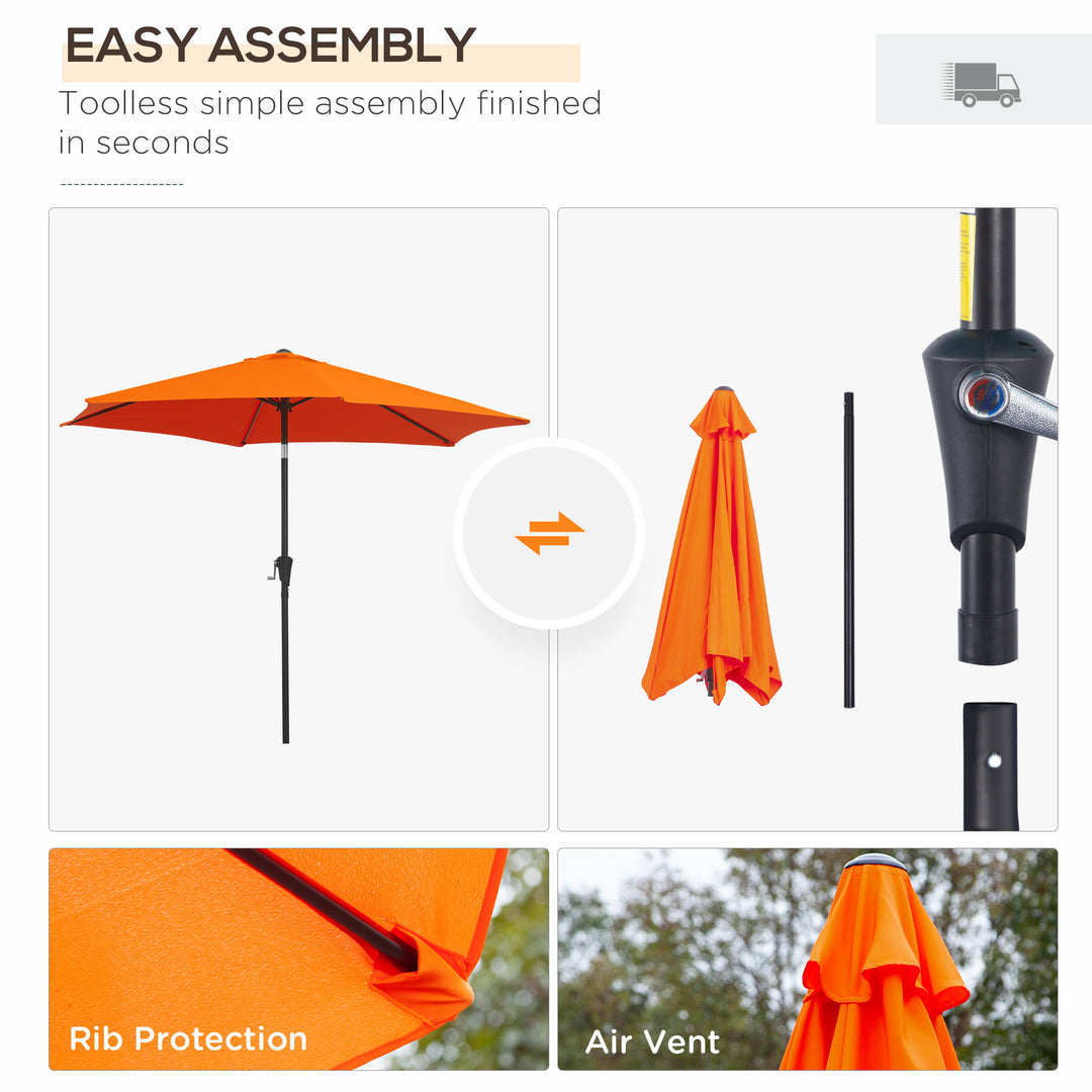 2.6M Garden Parasol Umbrella with Tilt and Crank, Outdoor Sun Parasol Sunshade Shelter with Aluminium Frame, Orange