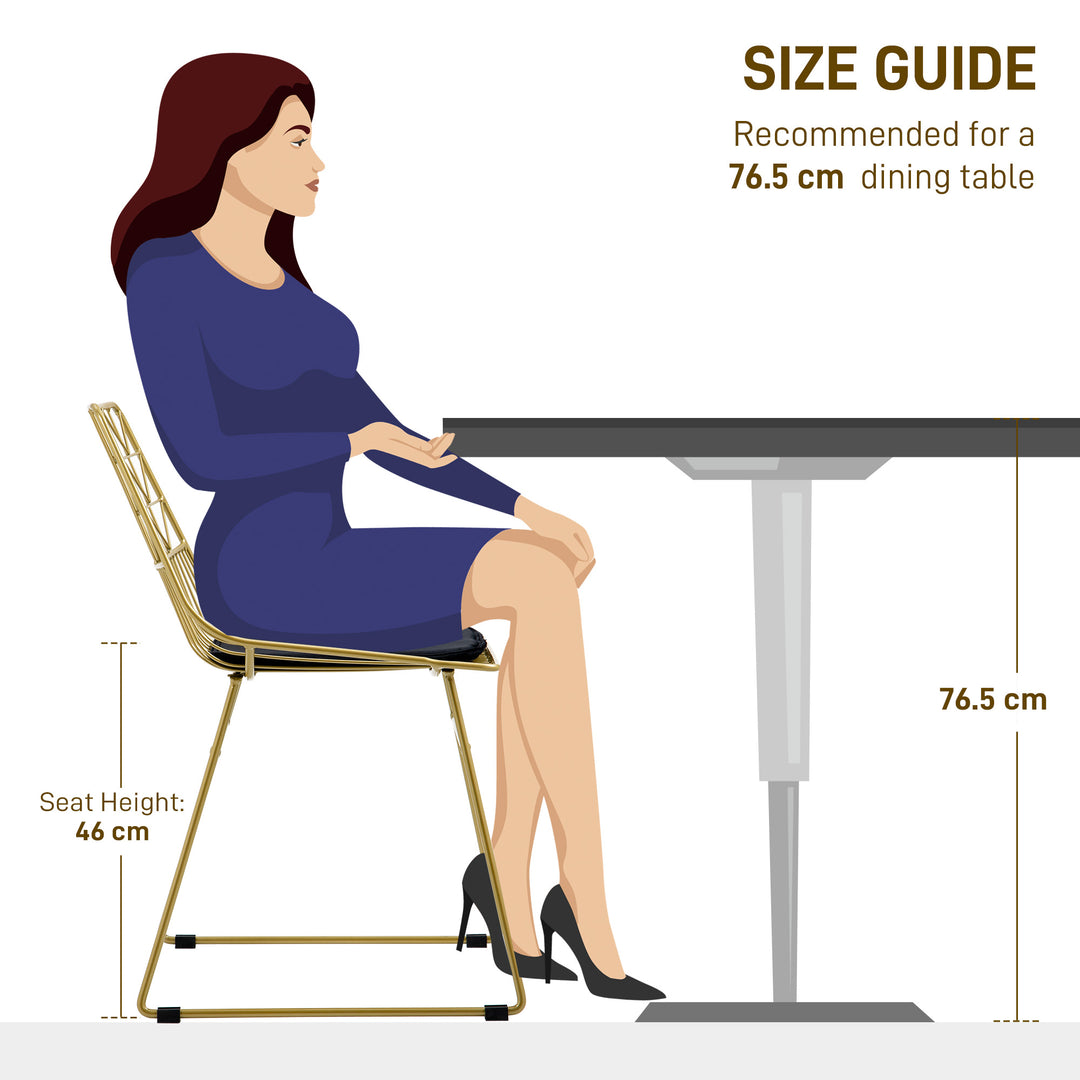 Luxurious Dining Chairs Set of 4, Metal Wire Kitchen Chair with Removable Velvet-feel Cushion, Cut-out Back and Steel Frame for Dining Room, Gold Tone