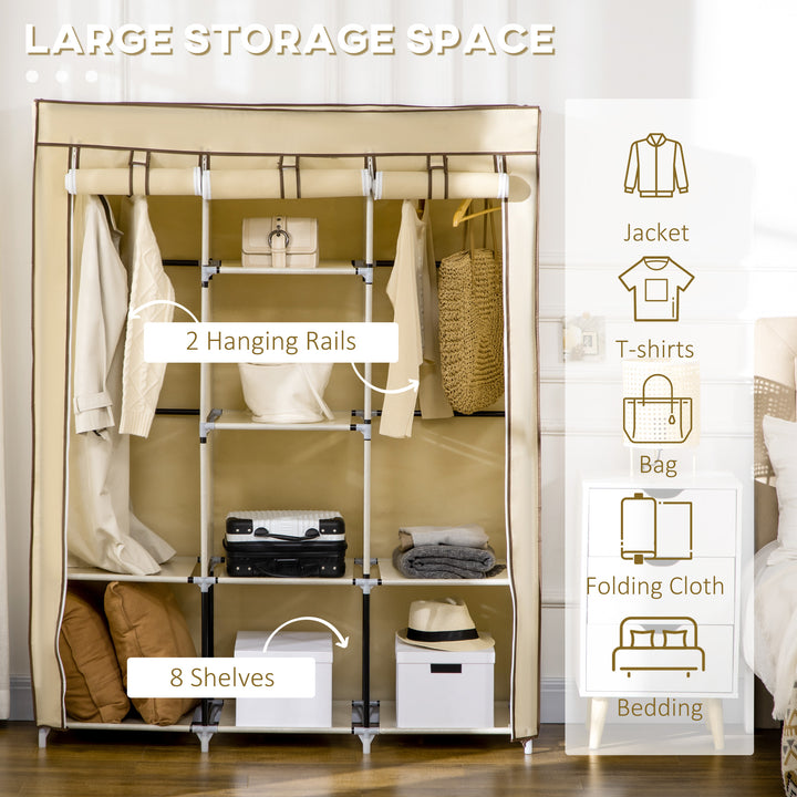 Fabric Wardrobe, with Rails and Shelves - Beige