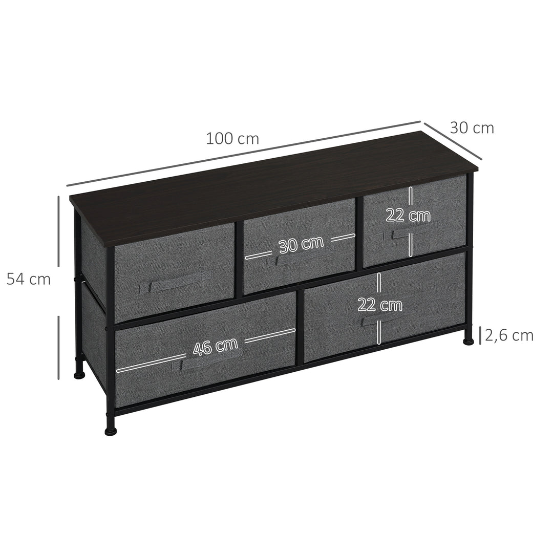 Chest of Five Fabric Drawers - Grey