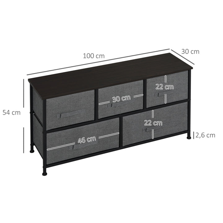Chest of Five Fabric Drawers - Grey