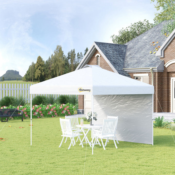 Outsunny 3x(3)M Pop Up Gazebo Tent with 1 Sidewall, Roller Bag, Adjustable Height, Event Shelter Tent for Garden, Patio, White