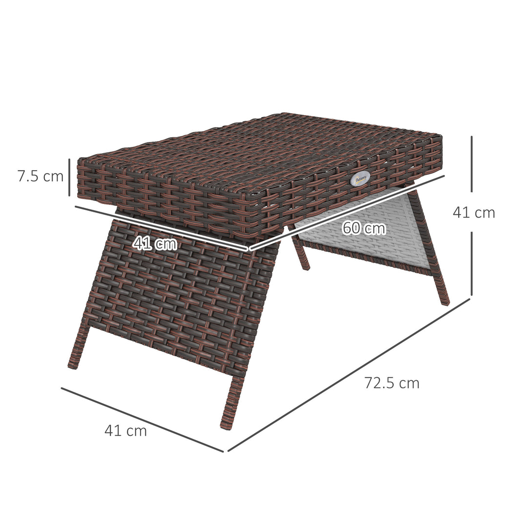 Foldable Outdoor Side Table, Rattan Garden Coffee Table with Steel Frame, Space Saving Bistro Garden Furniture for Patio, Balcony, 60 x 41 x 41 cm, Brown