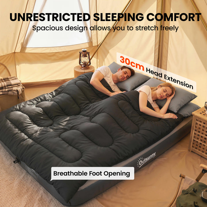 Double Sleeping Bag with 2 Pillows, 220 x 160 cm Extra-Large Sleeping 