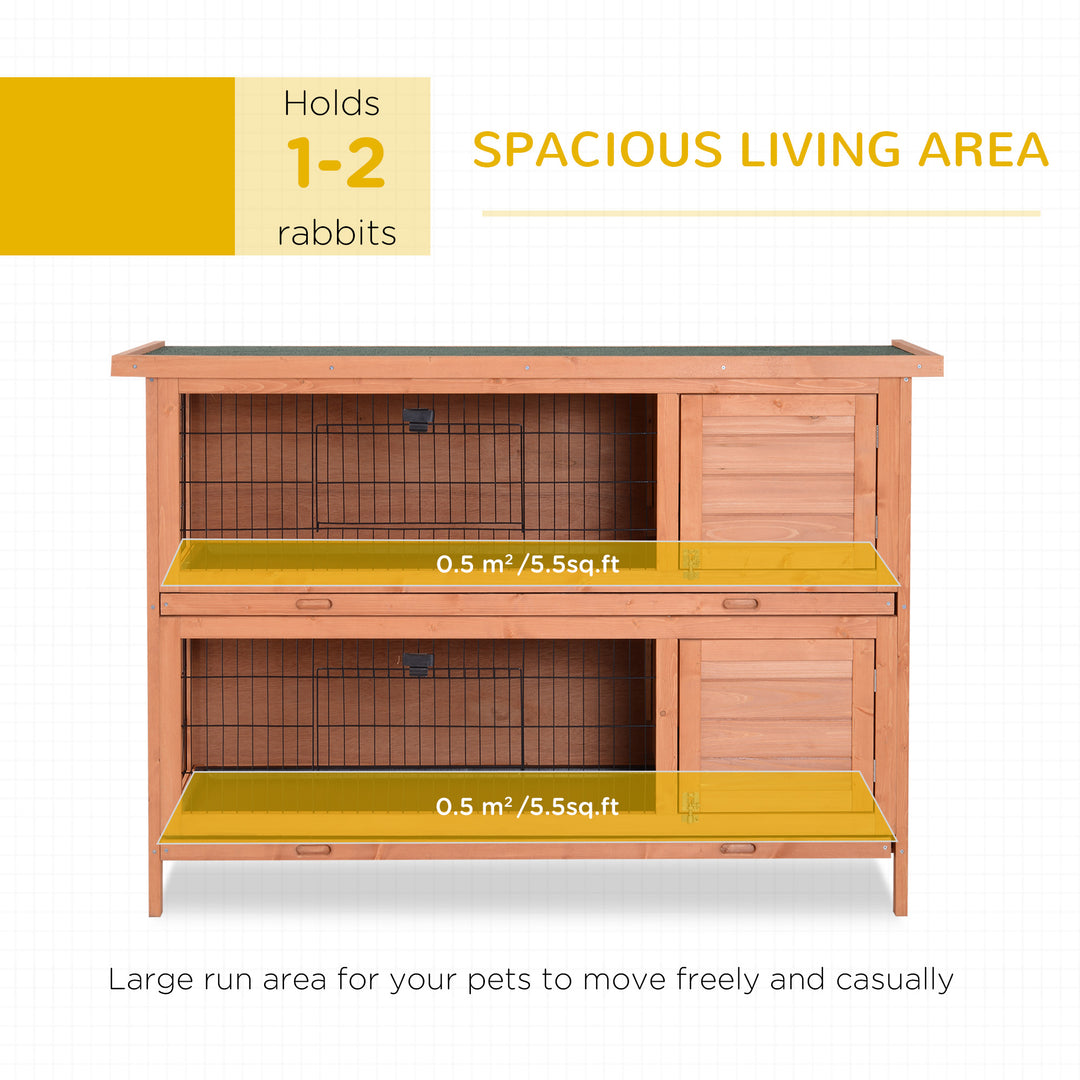 MCL Rabbit Hutch Outdoor Guinea Pig Hutch Bunny Cage with No-Leak Trays, Divider, 136 x 50 x 93cm, Orange