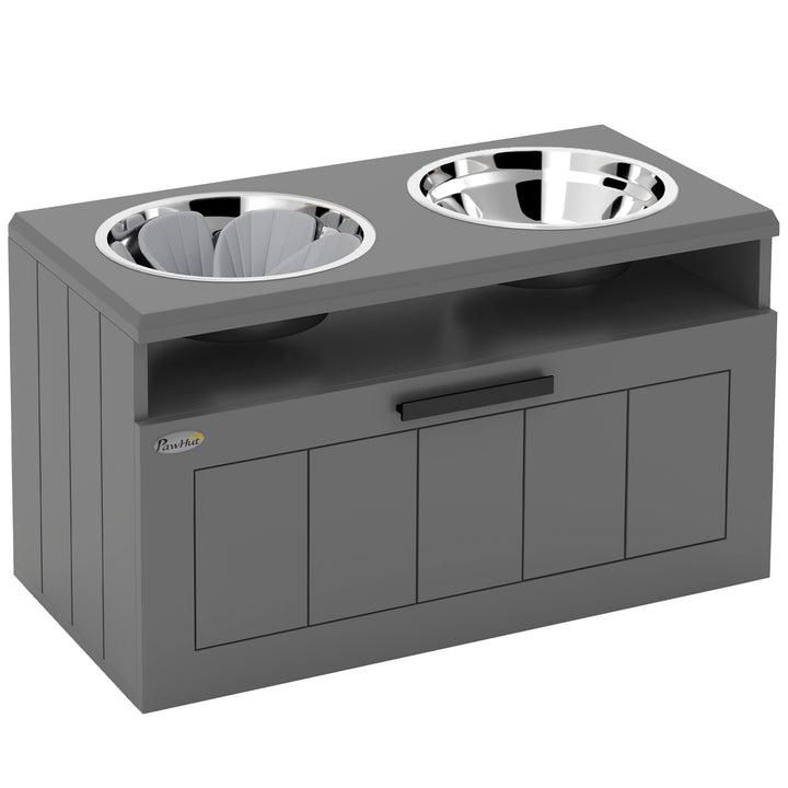 Raised Dog Bowl with Slow Feeder, Two Stainless Steel Dog Bowls, Drawe