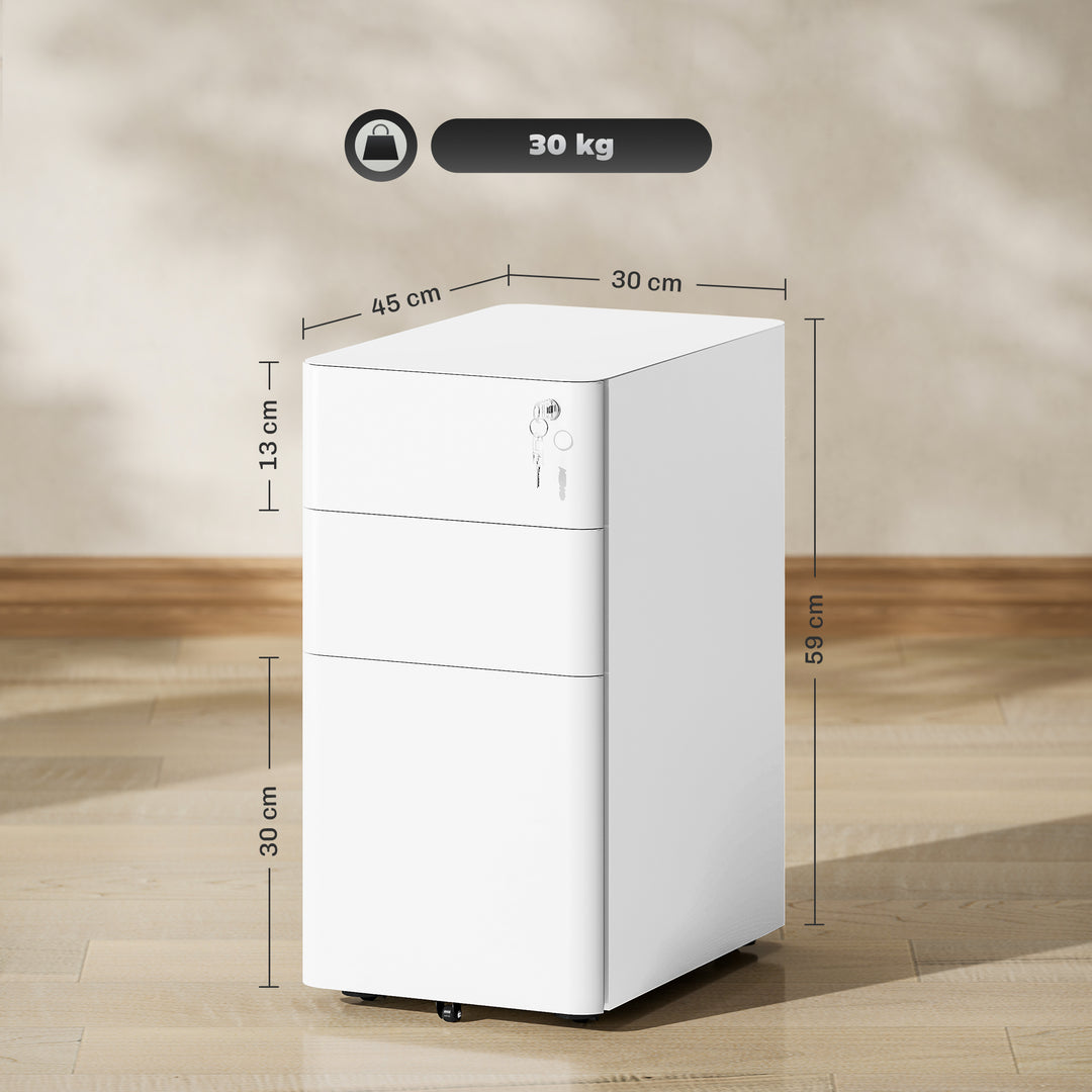 3-Drawer Steel Filing Cabinet with Lock - White