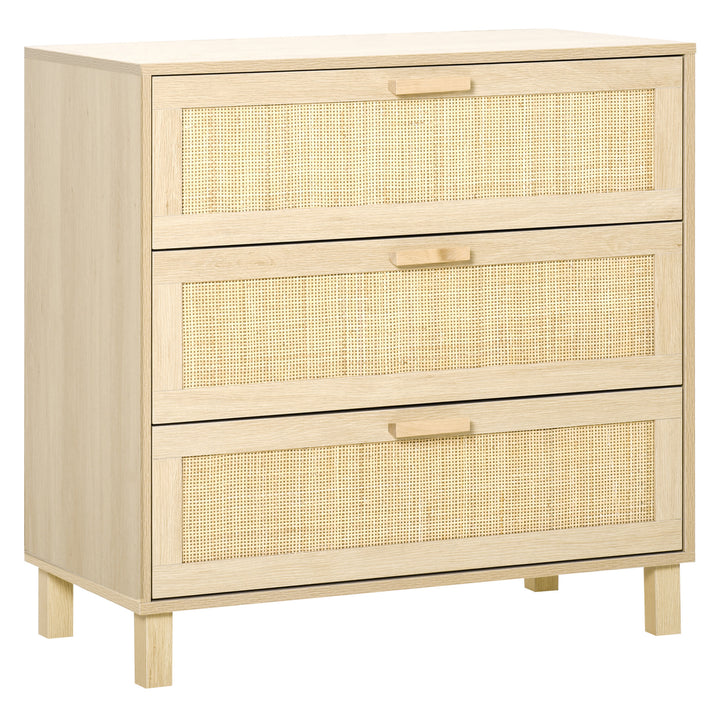 MCL Rattan Bedroom Chest of Drawers, 3 Drawers Storage Unit, Boho Dresser for Living Room, Hallway, Natural