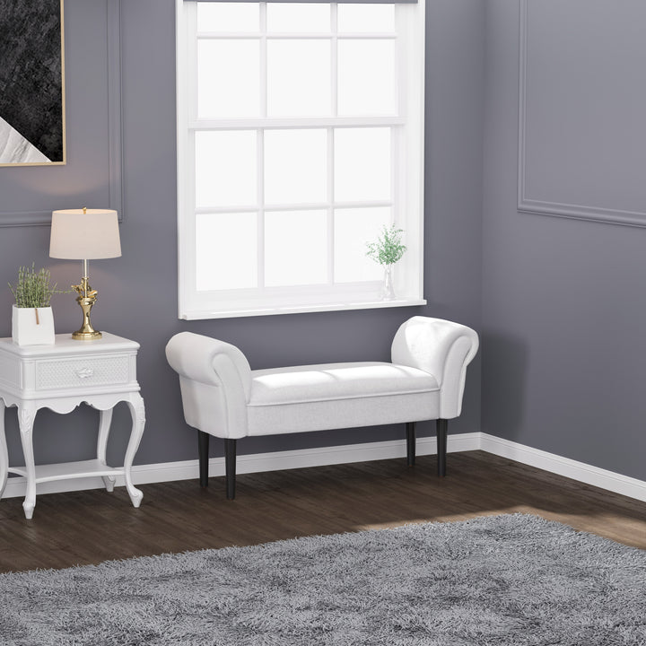 Small-sized Bed End Side Chaise Lounge Sofa Window Seat Arm Bench Wooden Leg Fabric Cover (Grey)