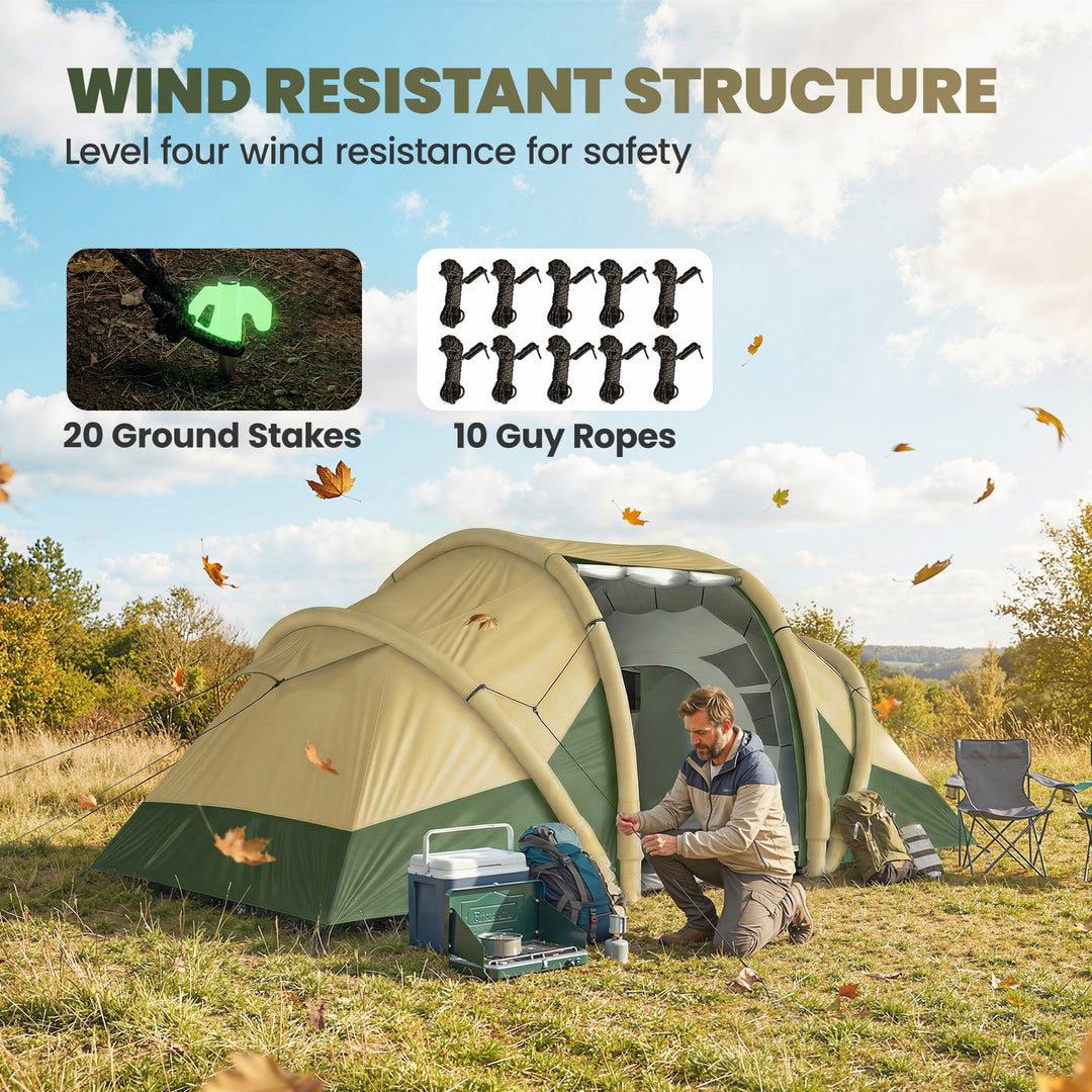 Inflatable Tent 2 Bedroom Tunnel Design Windproof Air Tent with Carry 