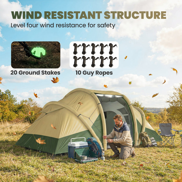 Inflatable Tent 2 Bedroom Tunnel Design Windproof Air Tent with Carry 