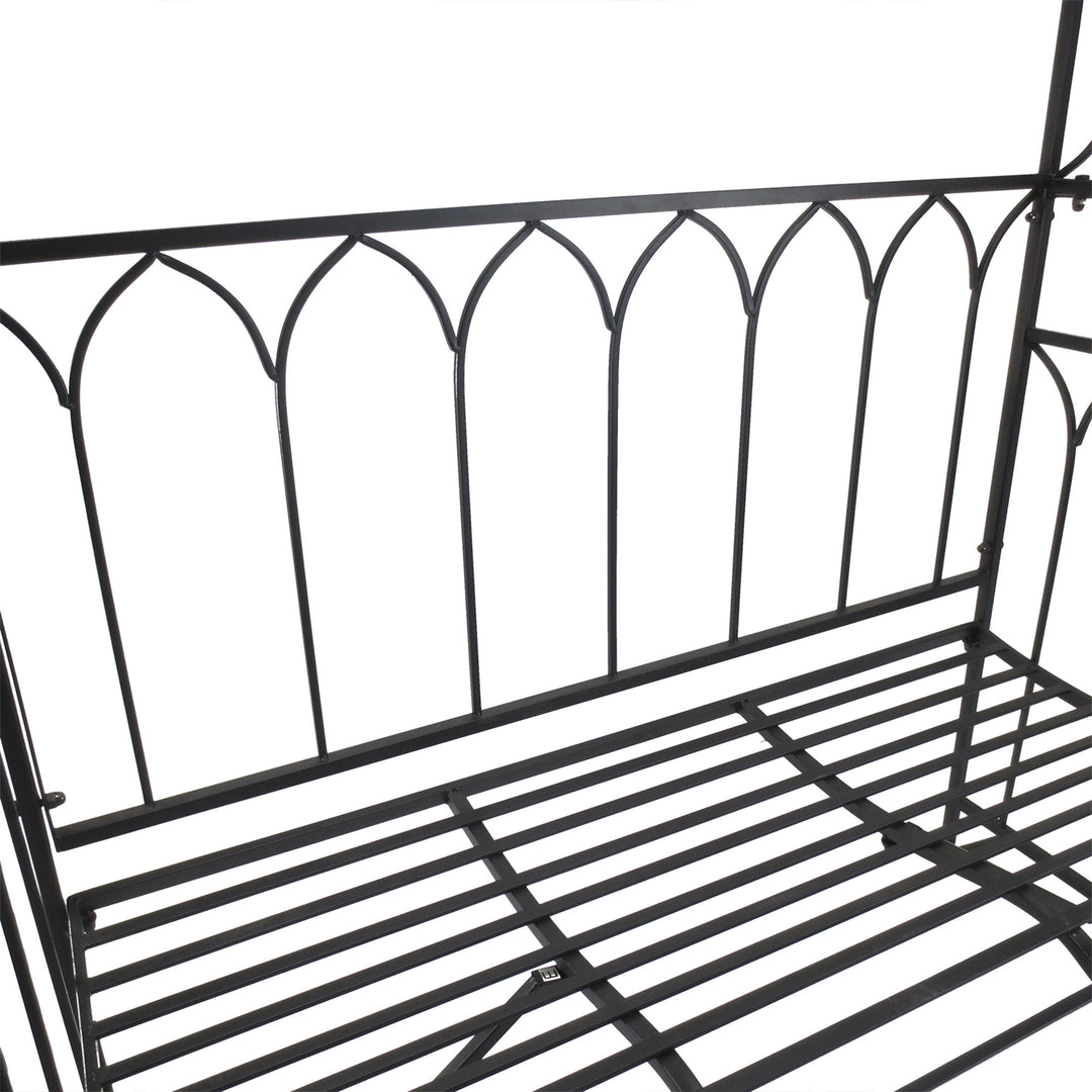 Garden Metal Frame Bench W/Arch for Various Climbing Plant, 115Lx50Wx203H cm-Black