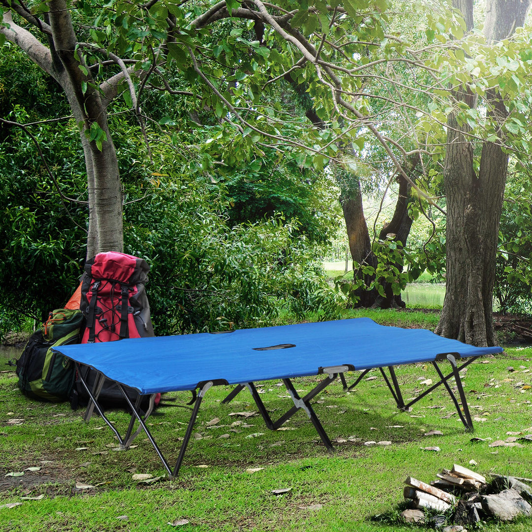 Double Camping Cot Bed, with Bag - Blue