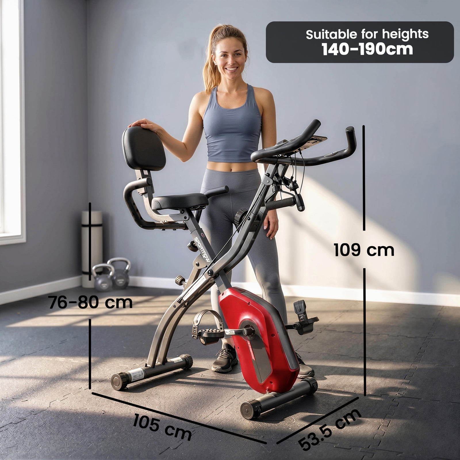 4-In-1 Folding Exercise Bike with Resistance Bands, Bluetooth App, 8-L