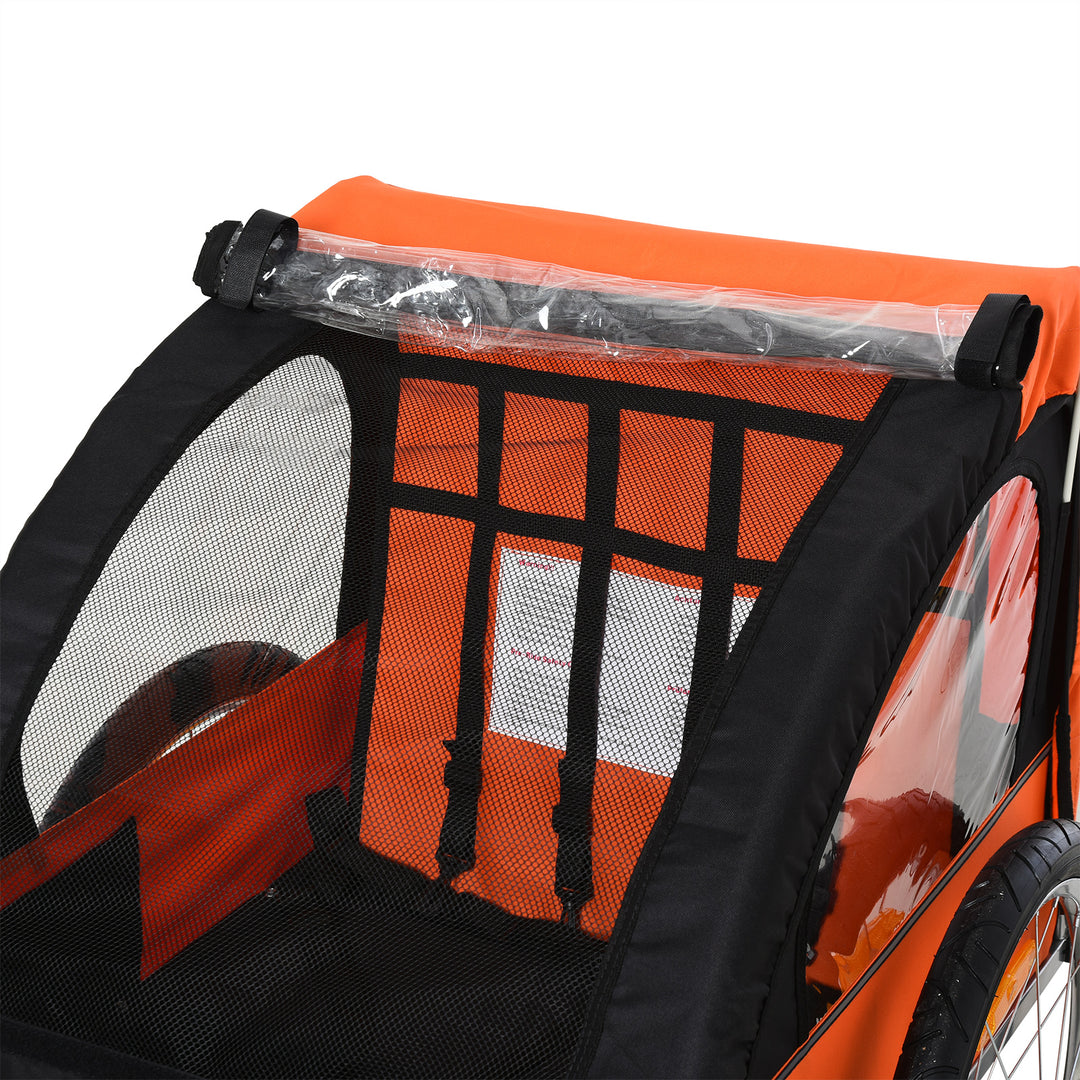MCL 2 Seat Bike Trailer Bicycle wagon for Kids Child Steel Frame Safety Harness Seat Carrier Orange Black 130 x 76 x 88 cm